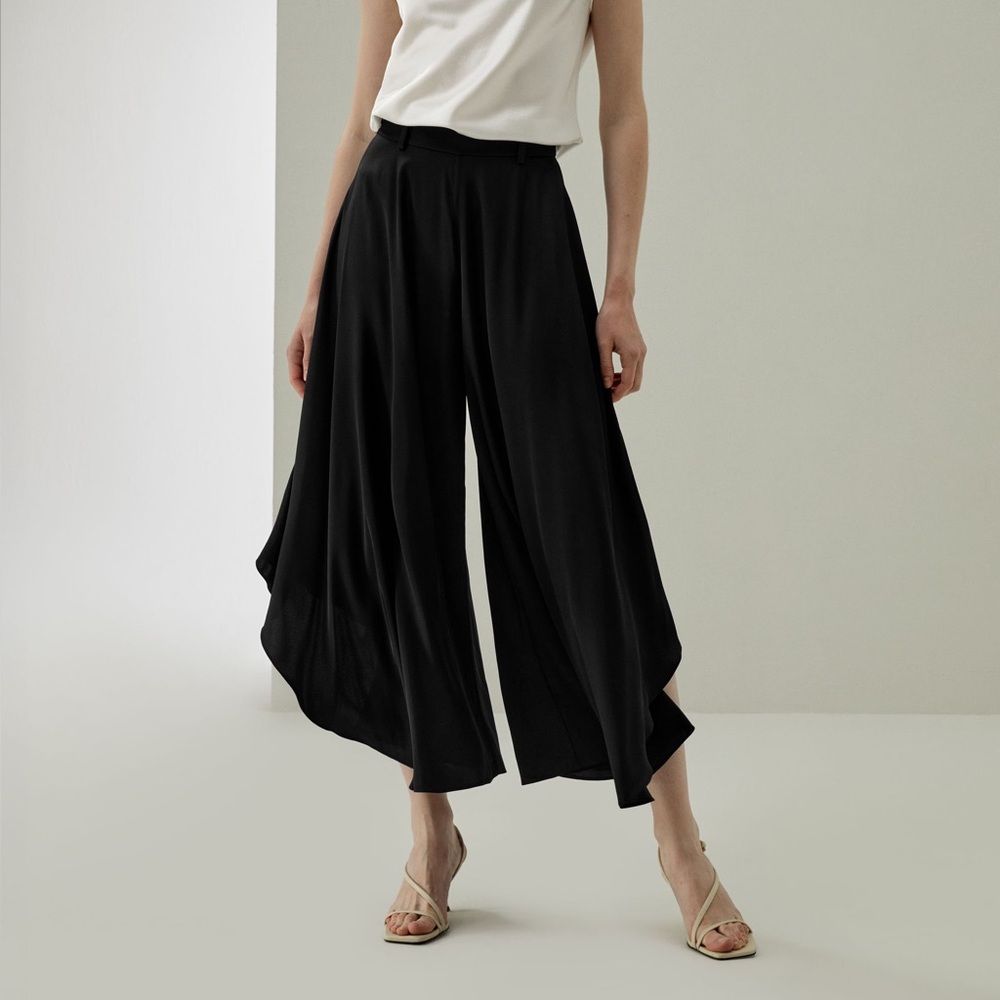 NWOT Lilysilk Fig Wide-legged Silk Pants Black 28